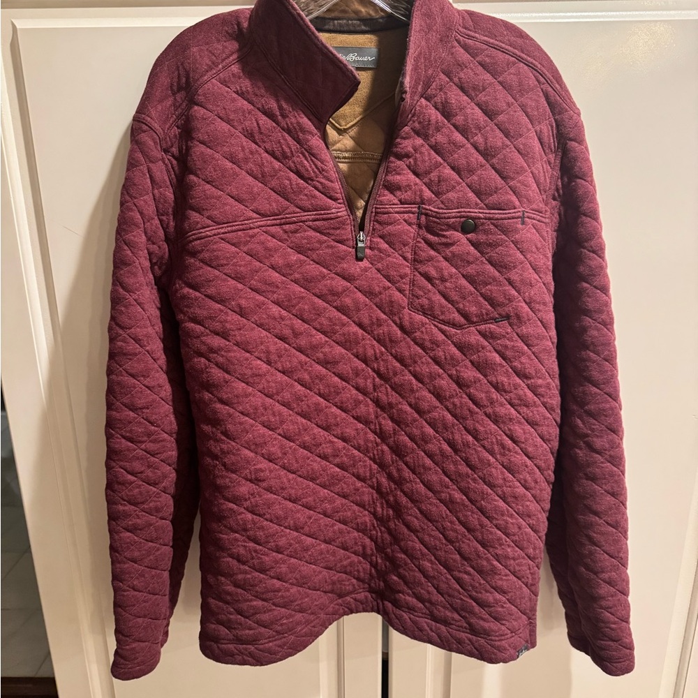 Eddie Bauer’s Men's Quilted Pullover Jacket - Burgundy